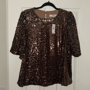 LOFT Brown Sequin Top